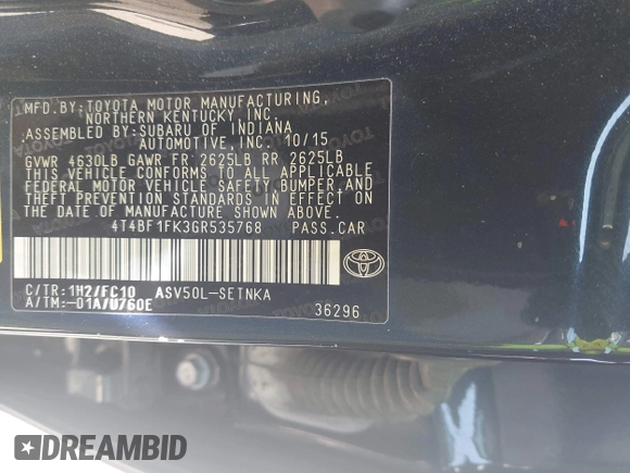 2016 Toyota Camry XLE with VIN 4T4BF1FK3GR535768, listed as a IAAI auction lot 41988698 with 157,452 mi miles. Bid and sale history available at carsss.com. Image 9.