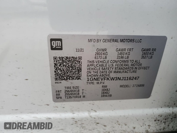 2022 Chevrolet Traverse LS with VIN 1GNEVFKW3NJ116247, listed as a Copart auction lot 43724995 with 52,433 mi miles and Salvage Title. Bid and sale history available at carsss.com. Image 15.