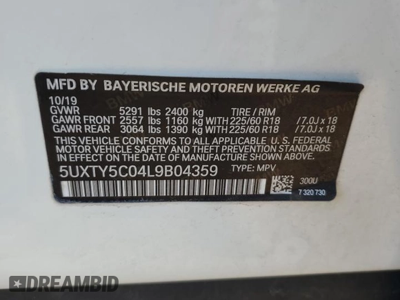 2020 BMW X3 xDrive30i z VIN 5UXTY5C04L9B04359, wystawiony jako Copart lot #58170065 z przebiegiem Nie podano mil oraz Szkoda całkowita • Salvage title. Historia ofert i sprzedaży dostępna na DreamBid. Obrazek 13.