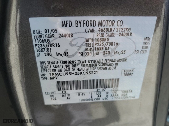 2005 Ford Escape Hybrid with VIN 1FMCU95H35KC95221, listed as a Copart auction lot 67789924 with 169,260 mi miles and Clean Title. Bid and sale history available at carsss.com. Image 12.
