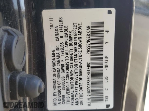 2012 Honda Civic Cpe LX with VIN 2HGFG3B56CH512492, listed as a Copart auction lot 73795374 with 72,973 mi miles and Salvage Title. Bid and sale history available at carsss.com. Image 12.