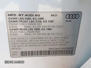 2021 Audi Q5 Prestige with VIN WA1CAAFY2M2096909, listed as a IAAI auction lot 40746125 with 10,025 mi miles. Bid and sale history available at carsss.com. Image 9.