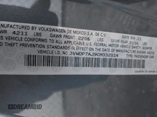 2012 Volkswagen Jetta SE с VIN 3VWDP7AJ9CM332014, выставлен на аукционе IAAI как лот 41527054 с пробегом 153 030 миль миль и . История ставок и продаж доступна на DreamBid. Изображение 9.