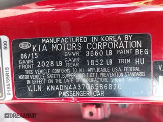 2016 Kia Rio EX with VIN KNADN4A37G6586820, listed as a IAAI auction lot 41948092 with 107,497 mi miles. Bid and sale history available at carsss.com. Image 9.
