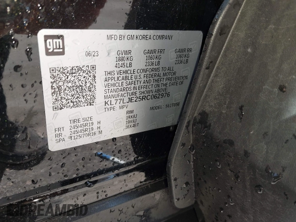 2024 Chevrolet Trax 2RS with VIN KL77LJE25RC062976, listed as a IAAI auction lot 42044505 with 21,306 mi miles and . Bid and sale history available at DreamBid. Image 9.