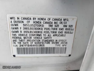 2004 Honda Pilot EX with VIN 2HKYF18464H503605, listed as a IAAI auction lot 41373673 with 112,919 mi miles. Bid and sale history available at carsss.com. Image 9.