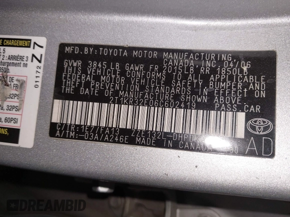 2006 Toyota Matrix STD with VIN 2T1KR32E06C602419, listed as a IAAI auction lot 42162997 with Not Provided miles and . Bid and sale history available at DreamBid. Image 9.
