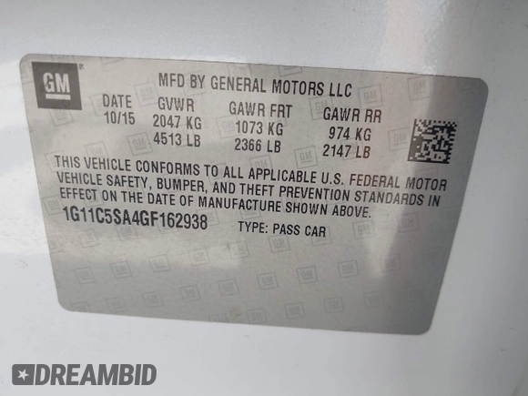 2016 Chevrolet Malibu Limited LT with VIN 1G11C5SA4GF162938, listed as a IAAI auction lot 42004724 with 207,160 mi miles. Bid and sale history available at carsss.com. Image 9.