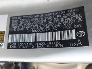 2004 Toyota Prius with VIN JTDKB20U240091747, listed as a IAAI auction lot 41622586 with 241,365 mi miles. Bid and sale history available at carsss.com. Image 9.