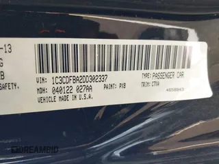2013 Dodge Dart SXT with VIN 1C3CDFBA2DD302337, listed as a IAAI auction lot 42278125 with 160,220 mi miles and . Bid and sale history available at DreamBid. Image 9.