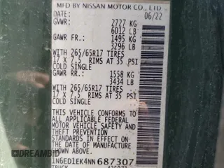 2022 Nissan Frontier Pro-4X z VIN 1N6ED1EK4NN687307, wystawiony jako Copart lot #56489915 z przebiegiem 24 007 mil mil oraz Szkoda całkowita • Salvage title. Historia ofert i sprzedaży dostępna na DreamBid. Obrazek 12.