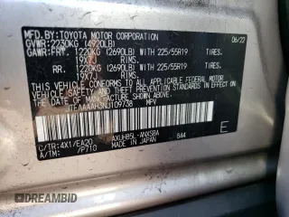 2022 Toyota Venza LE with VIN JTEAAAAH3NJ109738, listed as a Copart auction lot 75346753 with 5,520 mi miles. Bid and sale history available at carsss.com. Image 12.
