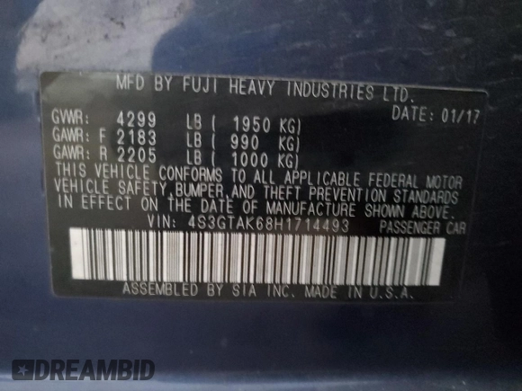 2017 Subaru Impreza Special Sports with VIN 4S3GTAK68H1714493, listed as a Copart auction lot 80633344 with 124,576 mi miles and Salvage title. Bid and sale history available at DreamBid. Image 12.
