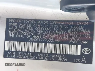 2005 Scion tC z VIN JTKDE177750019561, wystawiony jako IAAI lot #41045961 z przebiegiem Nie podano mil oraz . Historia ofert i sprzedaży dostępna na DreamBid. Obrazek 9.