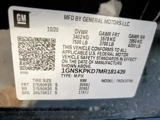 2021 Chevrolet Tahoe Z71 with VIN 1GNSKPKD7MR181439, listed as a Copart auction lot 47126465 with 78,821 mi miles and Salvage Title. Bid and sale history available at carsss.com. Image 13.