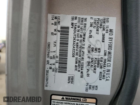 2004 Ford Explorer XLT с VIN 1FMDU73KX4ZA52308, выставлен на аукционе Copart как лот 78423384 с пробегом 221 033 миль миль и Списание • Salvage title. История ставок и продаж доступна на DreamBid. Изображение 13.