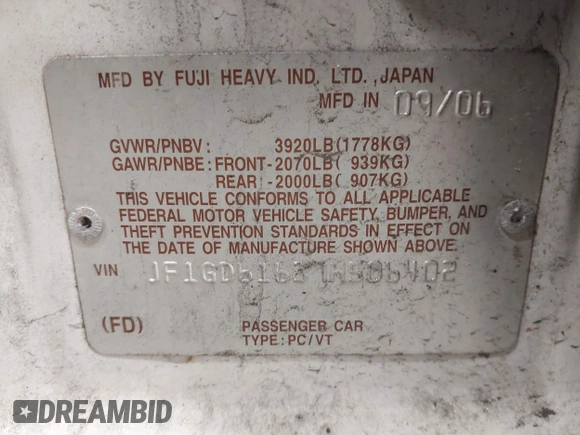 2007 Subaru Impreza i Special с VIN JF1GD61637H506402, выставлен на аукционе IAAI как лот 42501846 с пробегом 163 322 миль миль и . История ставок и продаж доступна на DreamBid. Изображение 9.