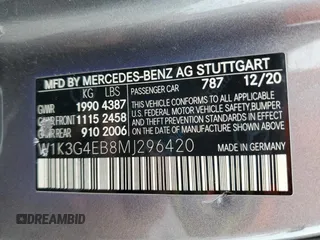 2021 Mercedes-Benz A 220 with VIN W1K3G4EB8MJ296420, listed as a Copart auction lot 55808815 with 157,547 mi miles and Salvage title. Bid and sale history available at DreamBid. Image 12.