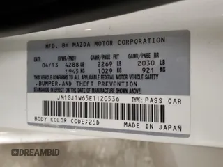 2014 Mazda 6 i Grand Touring with VIN JM1GJ1W65E1120536, listed as a Copart auction lot 51058525 with 85,850 mi miles and Salvage Title. Bid and sale history available at DreamBid. Image 12.
