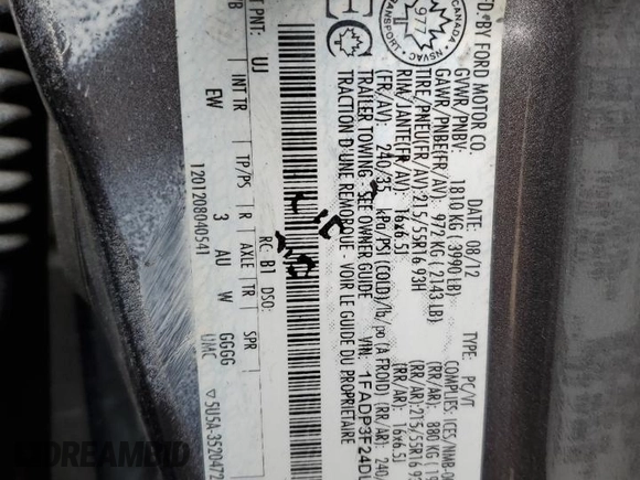 2013 Ford Focus SE with VIN 1FADP3F24DL100281, listed as a Copart auction lot 60507605 with 223,439 mi miles and Salvage title. Bid and sale history available at DreamBid. Image 13.