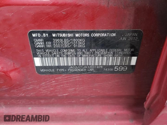 2013 Mitsubishi Lancer ES with VIN JA32U2FU6DU001976, listed as a Copart auction lot 71520354 with 160,841 mi miles and Salvage Title. Bid and sale history available at DreamBid. Image 12.
