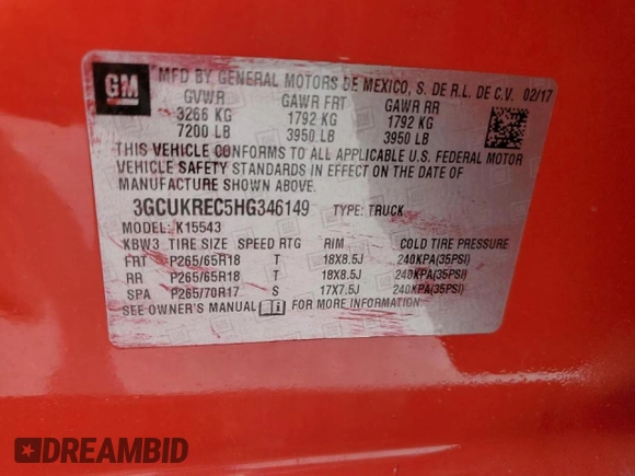2017 Chevrolet Silverado 1500 LT with VIN 3GCUKREC5HG346149, listed as a Copart auction lot 52847415 with 105,635 mi miles and Salvage Title. Bid and sale history available at DreamBid. Image 12.