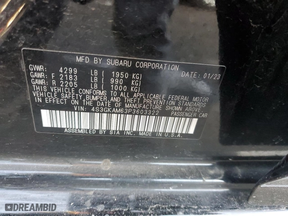 2023 Subaru Impreza Sport with VIN 4S3GKAM63P3603322, listed as a Copart auction lot 83530604 with 12,098 mi miles and Salvage Title. Bid and sale history available at carsss.com. Image 13.