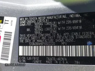 2023 Toyota Highlander L with VIN 5TDKDRAH6PS502220, listed as a IAAI auction lot 41907736 with 67,977 mi miles and . Bid and sale history available at DreamBid. Image 9.