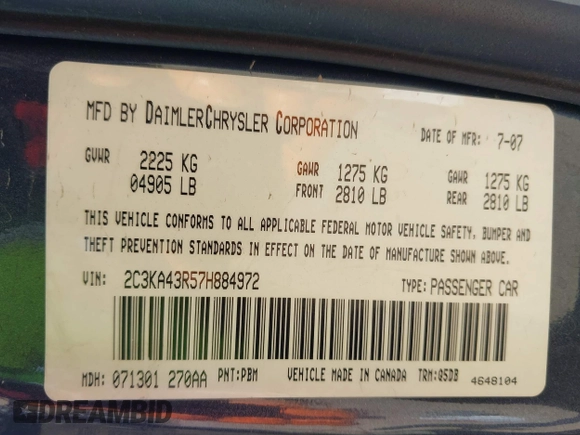 2007 Chrysler 300 with VIN 2C3KA43R57H884972, listed as a IAAI auction lot 41245223 with 67,386 mi miles. Bid and sale history available at carsss.com. Image 9.