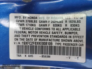 2019 Honda Civic Sedan Sport with VIN 19XFC2F8XKE008109, listed as a Copart auction lot 47468085 with 126,934 mi miles and Salvage Title. Bid and sale history available at carsss.com. Image 14.