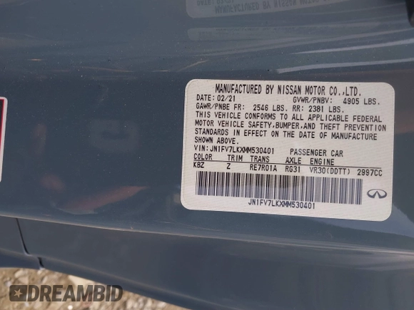 2021 Infiniti Q60 Red Sport 400 with VIN JN1FV7LKXMM530401, listed as a IAAI auction lot 41409153 with 31,247 mi miles and . Bid and sale history available at DreamBid. Image 9.
