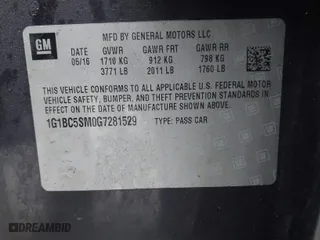 2016 Chevrolet Cruze LS with VIN 1G1BC5SM0G7281529, listed as a IAAI auction lot 41783735 with 140,975 mi miles. Bid and sale history available at carsss.com. Image 9.