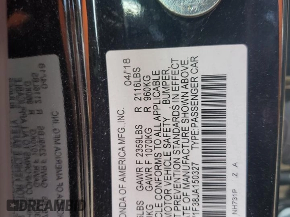 2018 Honda Accord Sedan Sport 1.5T with VIN 1HGCV1F38JA150327, listed as a Copart auction lot 48399355 with 96,371 mi miles and Salvage Title. Bid and sale history available at carsss.com. Image 12.