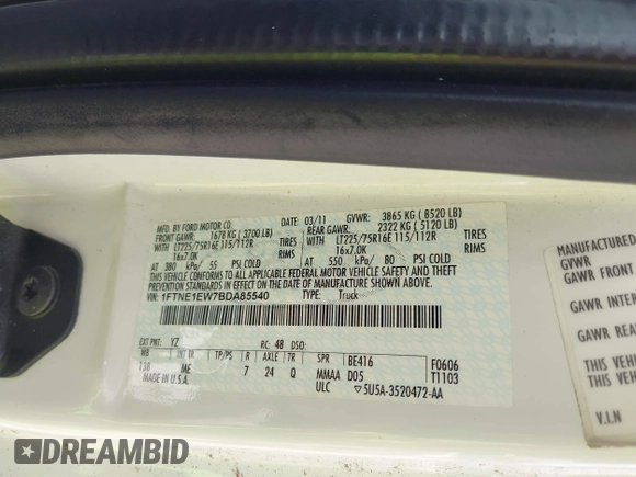 2011 Ford Econoline Cargo Commercial with VIN 1FTNE1EW7BDA85540, listed as a IAAI auction lot 42230965 with 90,364 mi miles and . Bid and sale history available at carsss.com. Image 9.