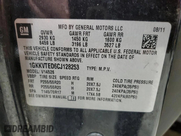 2012 GMC Acadia Denali with VIN 1GKKVTED6CJ128253, listed as a Copart auction lot 43765225 with 172,891 mi miles and Clean Title. Bid and sale history available at carsss.com. Image 13.