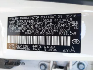 2018 Toyota Prius One with VIN JTDKDTB35J1615449, listed as a IAAI auction lot 42041928 with 59,870 mi miles and . Bid and sale history available at DreamBid. Image 9.