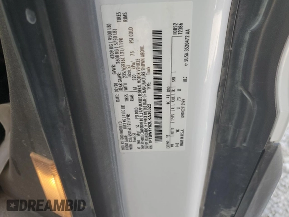 2020 Ford Transit with VIN 1FTBW1Y82LKA36322, listed as a Copart auction lot 71431554 with 164,846 mi miles and Salvage Title. Bid and sale history available at DreamBid. Image 14.