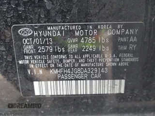 2013 Hyundai Azera z VIN KMHFH4JG8DA329143, wystawiony jako IAAI lot #41933036 z przebiegiem Nie podano mil oraz . Historia ofert i sprzedaży dostępna na DreamBid. Obrazek 9.