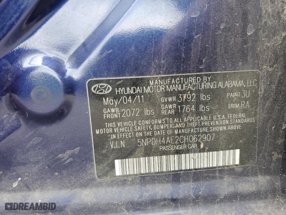 2012 Hyundai Elantra GLS PZEV with VIN 5NPDH4AE2CH062907, listed as a Copart auction lot 48161985 with 196,095 mi miles and Salvage Title. Bid and sale history available at carsss.com. Image 12.