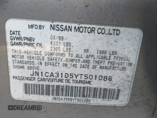2000 Nissan Maxima GXE z VIN JN1CA31D5YT501086, wystawiony jako IAAI lot #41982095 z przebiegiem 184 012 mil mil oraz . Historia ofert i sprzedaży dostępna na DreamBid. Obrazek 9.