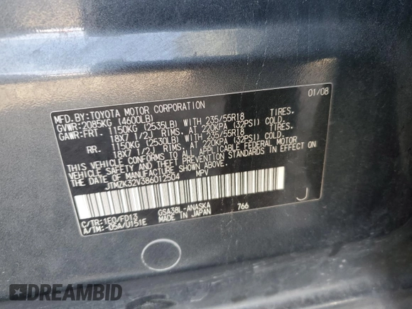 2008 Toyota RAV4 Sport with VIN JTMZK32V386012504, listed as a Copart auction lot 43440615 with 251,750 mi miles and Clean title. Bid and sale history available at DreamBid. Image 12.