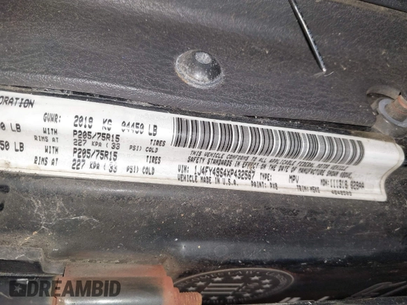 1999 Jeep Wrangler Sahara z VIN 1J4FY49S4XP432567, wystawiony jako IAAI lot #41562455 z przebiegiem Nie podano mil oraz . Historia ofert i sprzedaży dostępna na DreamBid. Obrazek 9.