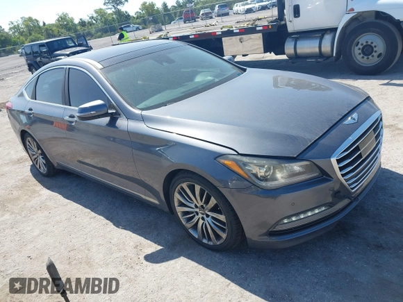 2015 Hyundai Genesis 5.0L with VIN KMHGN4JF4FU024633, listed as a IAAI auction lot 42187544 with 185,178 mi miles. Bid and sale history available at carsss.com. Image 1.