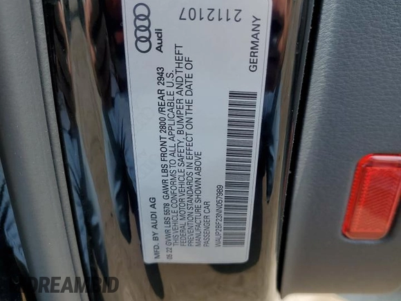 2022 Audi A7 z VIN WAUP2BF23NN057989, wystawiony jako Copart lot #67640184 z przebiegiem 26 739 mil mil oraz Szkoda całkowita • Salvage title. Historia ofert i sprzedaży dostępna na DreamBid. Obrazek 12.