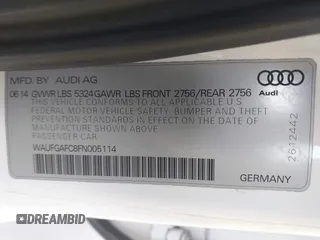 2015 Audi A6 Premium Plus with VIN WAUFGAFC8FN005114, listed as a IAAI auction lot 41808681 with Not provided miles and . Bid and sale history available at DreamBid. Image 9.