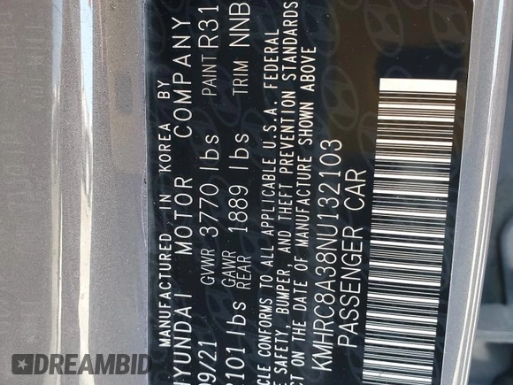 2022 Hyundai Venue SEL with VIN KMHRC8A38NU132103, listed as a Copart auction lot 64608965 with 52,251 mi miles and Salvage title. Bid and sale history available at DreamBid. Image 13.