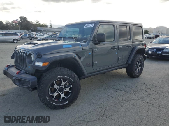 2020 Jeep Wrangler Unlimited Rubicon with VIN 1C4HJXFN9LW156972, listed as a Copart auction lot 50666195 with 13,834 mi miles and Salvage title. Bid and sale history available at DreamBid. Image 1.