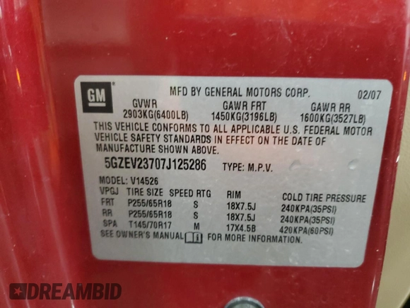 2007 Saturn Outlook XR z VIN 5GZEV23707J125286, wystawiony jako Copart lot #56482515 z przebiegiem 197 592 mil mil oraz Szkody całkowita. Historia ofert i sprzedaży dostępna na DreamBid. Obrazek 13.