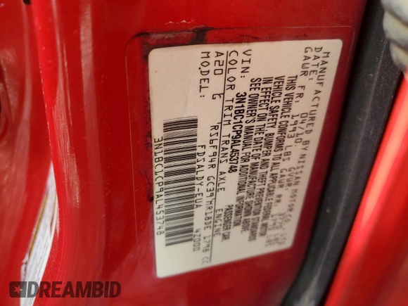2010 Nissan Versa SL with VIN 3N1BC1CP9AL453748, listed as a Copart auction lot 51468085 with 147,458 mi miles and Salvage title. Bid and sale history available at DreamBid. Image 12.
