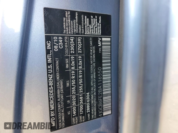 2011 Mercedes-Benz R 350 with VIN 4JGCB6FE2BA116550, listed as a Copart auction lot 46595215 with 175,376 mi miles and Clean title. Bid and sale history available at DreamBid. Image 13.